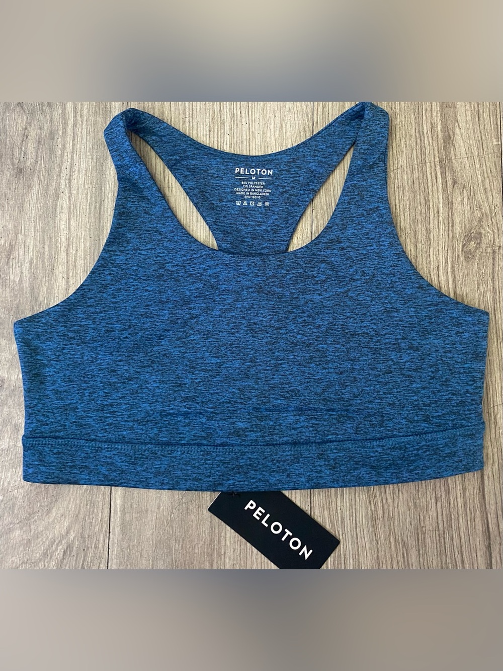 Peloton Blue Heather Racerback Sports Bra - Medium Support Athletic Crop